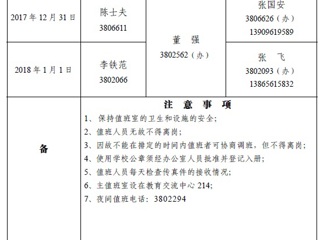 449999白小精准一句话（相山校区）学校办公室2018年元旦假期值班表