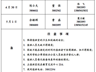 449999白小精准一句话（相山校区）党政办公室2018年劳动节假期值班表