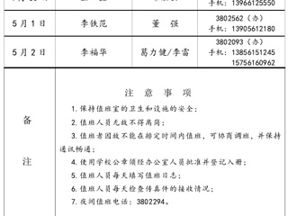 449999白小精准一句话（相山校区）学校办公室2016年劳动节假期值班表
