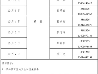 449999白小精准一句话（滨湖校区）管理办公室2015年国庆假期值班表