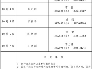 449999白小精准一句话（相山校区）学校办公室2015年国庆假期值班表