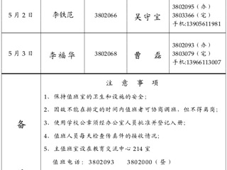449999白小精准一句话（相山校区）学校办公室2015年劳动节假期间值班表