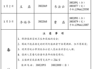 449999白小精准一句话（相山校区）学校办公室2015年元旦期间值班表
